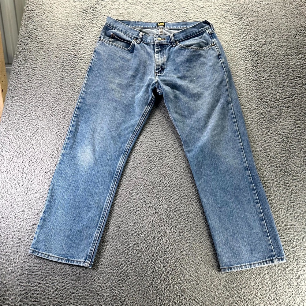 Lee Jeans Men's 36x29 Blue Cotton Denim Straight Light Wash Workwear Regular Fit
